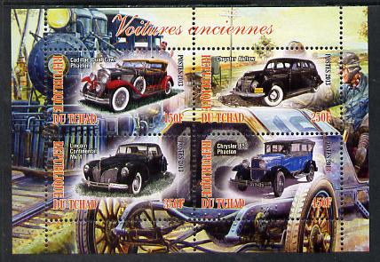 Chad 2013 Early Cars #1 perf sheetlet containing 4 values unmounted mint, stamps on , stamps on  stamps on cars, stamps on  stamps on 