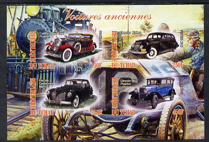 Chad 2013 Early Cars #1 imperf sheetlet containing 4 values unmounted mint, stamps on cars, stamps on 