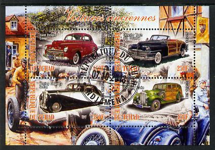 Chad 2013 Early Cars #2 perf sheetlet containing 4 values fine cto used, stamps on cars, stamps on 
