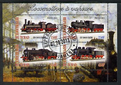 Chad 2013 Locomotives #5 perf sheetlet containing 4 values fine cto used, stamps on , stamps on  stamps on railways