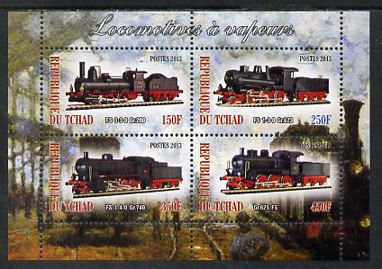 Chad 2013 Locomotives #5 perf sheetlet containing 4 values unmounted mint, stamps on railways