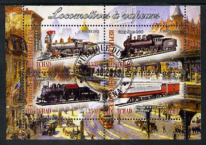 Chad 2013 Locomotives #6 perf sheetlet containing 4 values fine cto used, stamps on , stamps on  stamps on railways