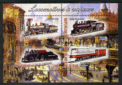 Chad 2013 Locomotives #6 perf sheetlet containing 4 values unmounted mint, stamps on , stamps on  stamps on railways