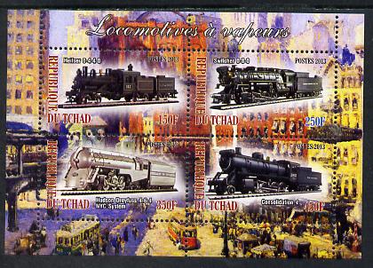 Chad 2013 Locomotives #7 perf sheetlet containing 4 values unmounted mint, stamps on railways