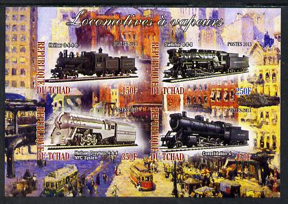 Chad 2013 Locomotives #7 imperf sheetlet containing 4 values unmounted mint, stamps on railways