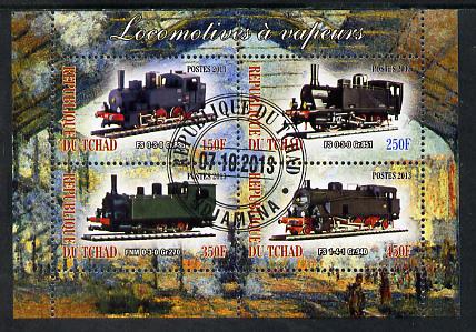 Chad 2013 Locomotives #8 perf sheetlet containing 4 values fine cto used, stamps on , stamps on  stamps on railways