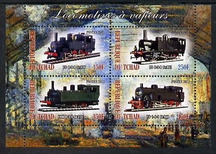 Chad 2013 Locomotives #8 perf sheetlet containing 4 values unmounted mint, stamps on , stamps on  stamps on railways