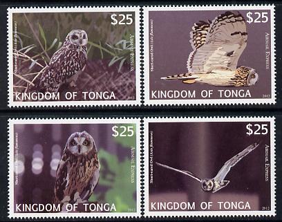 Tonga 2012 Owls (Express Mail) perf set of 4 values unmounted mint , stamps on birds, stamps on birds of prey, stamps on owls