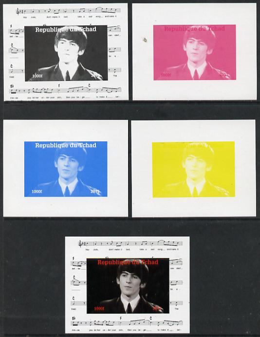 Chad 2013 The Beatles - George Harrison #2 individual deluxe sheetlet - the set of 5 imperf progressive colour proofs comprising the 4 basic colours plus all 4-colour composite unmounted mint, stamps on , stamps on  stamps on personalities, stamps on  stamps on beatles, stamps on  stamps on pops, stamps on  stamps on music, stamps on  stamps on rock