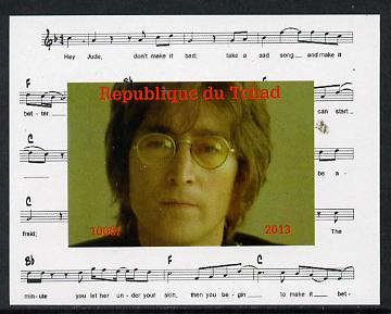 Chad 2013 The Beatles - John Lennon #4 individual imperf deluxe sheetlet unmounted mint. Note this item is privately produced and is offered purely on its thematic appeal. , stamps on , stamps on  stamps on personalities, stamps on  stamps on beatles, stamps on  stamps on pops, stamps on  stamps on music, stamps on  stamps on rock