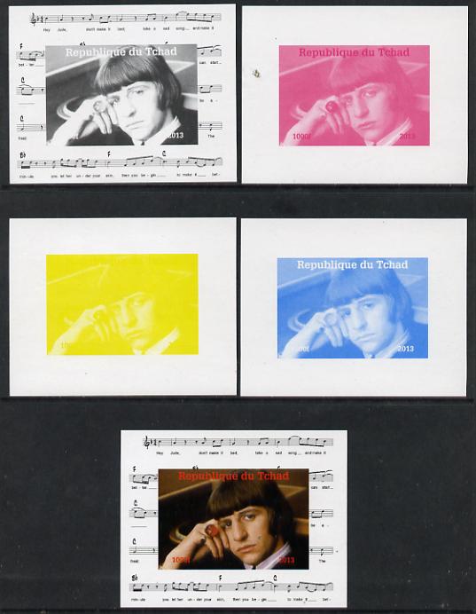 Chad 2013 The Beatles - Ringo Starr #1 individual deluxe sheetlet - the set of 5 imperf progressive colour proofs comprising the 4 basic colours plus all 4-colour composite unmounted mint, stamps on , stamps on  stamps on personalities, stamps on  stamps on beatles, stamps on  stamps on pops, stamps on  stamps on music, stamps on  stamps on rock