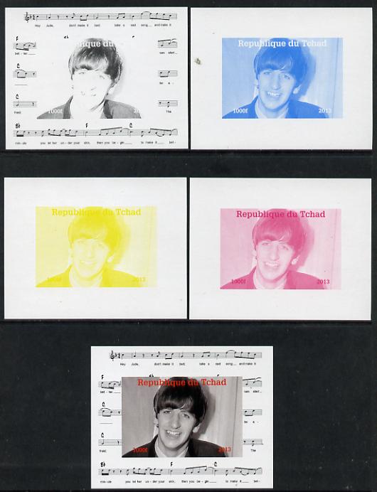 Chad 2013 The Beatles - Ringo Starr #3 individual deluxe sheetlet - the set of 5 imperf progressive colour proofs comprising the 4 basic colours plus all 4-colour composite unmounted mint