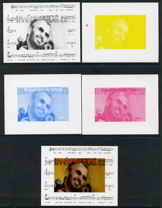 Chad 2013 The Beatles - Ringo Starr #4 individual deluxe sheetlet - the set of 5 imperf progressive colour proofs comprising the 4 basic colours plus all 4-colour composi..., stamps on personalities, stamps on beatles, stamps on pops, stamps on music, stamps on rock