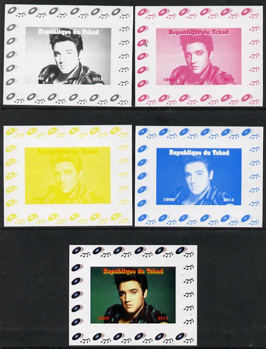 Chad 2013 Elvis Presley #07 individual deluxe sheetlet - the set of 5 imperf progressive colour proofs comprising the 4 basic colours plus all 4-colour composite unmounted mint, stamps on , stamps on  stamps on personalities, stamps on  stamps on elvis, stamps on  stamps on pops, stamps on  stamps on music, stamps on  stamps on rock, stamps on  stamps on films, stamps on  stamps on movies, stamps on  stamps on cinema