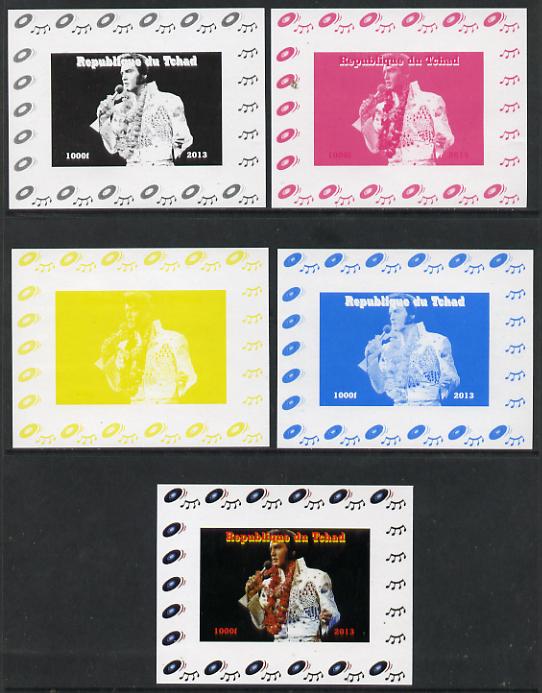 Chad 2013 Elvis Presley #08 individual deluxe sheetlet - the set of 5 imperf progressive colour proofs comprising the 4 basic colours plus all 4-colour composite unmounted mint, stamps on , stamps on  stamps on personalities, stamps on  stamps on elvis, stamps on  stamps on pops, stamps on  stamps on music, stamps on  stamps on rock, stamps on  stamps on films, stamps on  stamps on movies, stamps on  stamps on cinema