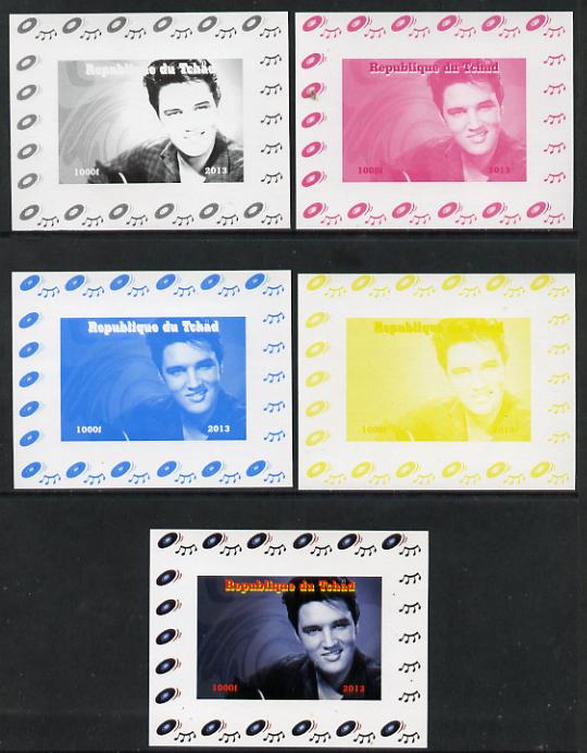 Chad 2013 Elvis Presley #10 individual deluxe sheetlet - the set of 5 imperf progressive colour proofs comprising the 4 basic colours plus all 4-colour composite unmounted mint, stamps on , stamps on  stamps on personalities, stamps on  stamps on elvis, stamps on  stamps on pops, stamps on  stamps on music, stamps on  stamps on rock, stamps on  stamps on films, stamps on  stamps on movies, stamps on  stamps on cinema