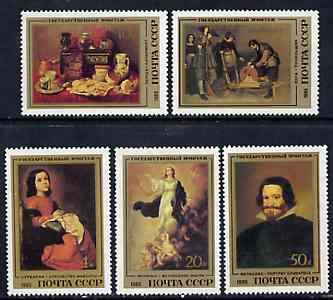 Russia 1985 Spanish Paintings in Hermitage Museum set of 5 unmounted mint, SG 5525-29, Mi 5476-80*, stamps on arts, stamps on museums