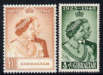 Gibraltar 1948 KG6 Royal Silver Wedding set of 2 unmounted mint SG 134-35, stamps on royalty, stamps on silver wedding, stamps on  kg6 , stamps on 