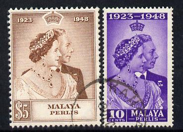 Malaya - Perlis 1948 KG6 Royal Silver Wedding perf set of 2 cds used SG 1-2, stamps on royalty, stamps on silver wedding, stamps on  kg6 , stamps on 