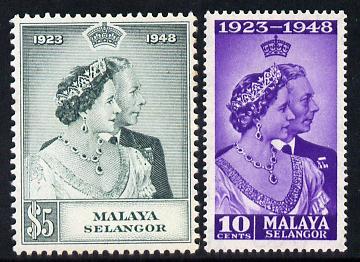 Malaya - Selangor 1948 KG6 Royal Silver Wedding perf set of 2 unmounted mint SG 88-9, stamps on royalty, stamps on silver wedding, stamps on  kg6 , stamps on 