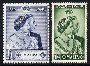 Malta 1949 KG6 Royal Silver Wedding set of 2 unmounted mint SG 249-50, stamps on , stamps on  stamps on royalty, stamps on  stamps on silver wedding, stamps on  stamps on  kg6 , stamps on  stamps on 