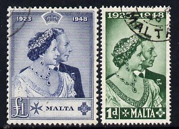 Malta 1949 KG6 Royal Silver Wedding set of 2 cds used SG 249-50, stamps on royalty, stamps on silver wedding, stamps on  kg6 , stamps on 