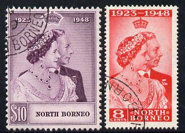 North Borneo 1948 KG6 Royal Silver Wedding perf set of 2 cds used SG 350-51, stamps on royalty, stamps on silver wedding, stamps on  kg6 , stamps on 