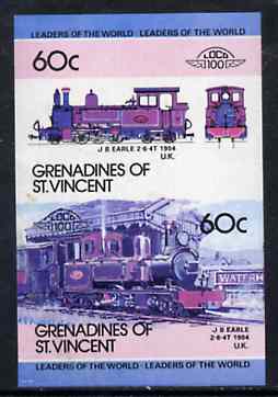 St Vincent - Grenadines 1984 Locomotives #2 (Leaders of the World) 60c J B Earle (2-6-4T) imperf se-tenant proof pair printed in blue, magenta & black only (as SG 319a) unmounted mint, stamps on railways