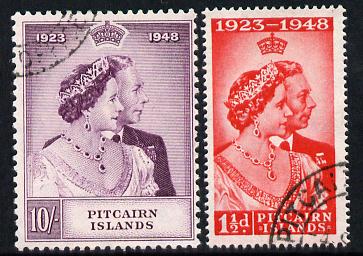 Pitcairn Islands 1949 KG6 Royal Silver Wedding perf set of 2 cds used, SG 11-12, stamps on , stamps on  stamps on royalty, stamps on  stamps on silver wedding, stamps on  stamps on  kg6 , stamps on  stamps on 