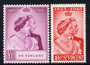St Vincent 1948 KG6 Royal Silver Wedding perf set of 2 unmounted mint, SG 162-3, stamps on royalty, stamps on silver wedding, stamps on  kg6 , stamps on 