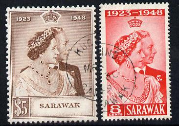 Sarawak 1948 KG6 Royal Silver Wedding set of 2 cds used SG165-6, stamps on , stamps on  stamps on royalty, stamps on  stamps on silver wedding, stamps on  stamps on  kg6 , stamps on  stamps on 