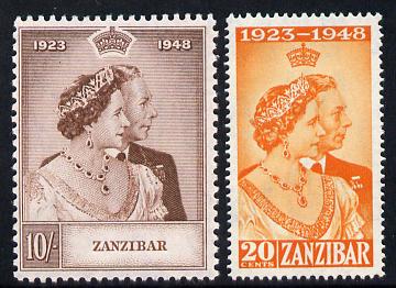 Zanzibar 1949 KG6 Royal Silver Wedding perf set of 2 unmounted mint, SG 333-34, stamps on , stamps on  stamps on royalty, stamps on  stamps on silver wedding, stamps on  stamps on  kg6 , stamps on  stamps on 