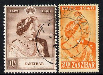 Zanzibar 1949 KG6 Royal Silver Wedding perf set of 2 cds used SG 333-34, stamps on , stamps on  stamps on royalty, stamps on  stamps on silver wedding, stamps on  stamps on  kg6 , stamps on  stamps on 