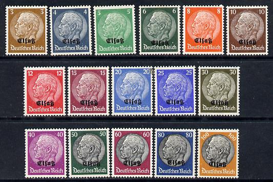 Germany - Occupation of Alsace 1940 Hindenburg set of 16 overprinted, fine mounted mint, SG 1-16, stamps on 