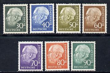 Germany - West 1954-60 Hauss Recess set of 7 fine mint, SG 1122a-1122i , stamps on 