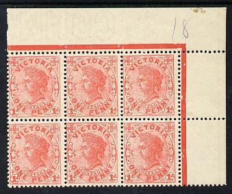 Victoria 1905-13 QV 1d pale rose-red corner block of 6 wmk Crown over A inverted unmounted mint SG 417a, stamps on , stamps on  stamps on , stamps on  stamps on  qv , stamps on  stamps on 