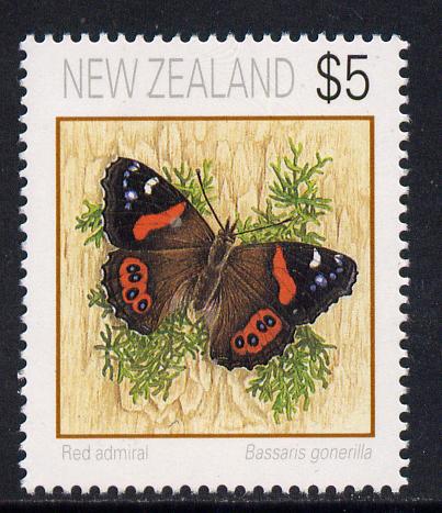 New Zealand 1991 Butterflies $5 Red Admiral unmounted mint SG 1644, stamps on butterflies