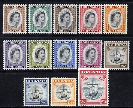 Grenada 1953 QEII def set 1/2c to $2.50 mounted mint (top value u/m), SG 192-204, stamps on , stamps on  stamps on grenada 1953 qeii def set 1/2c to $2.50 mounted mint (top value u/m), stamps on  stamps on  sg 192-204