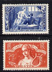 France 1935 Unemployed Intellectuals Fund set of 2 mounted mint, SG 532-3, stamps on 
