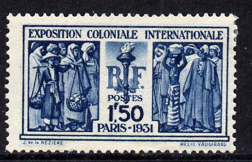 France 1930-31 Int Colonial Exn top value 1f50 blue (Fr Colonies) mounted mint, SG 492, stamps on 