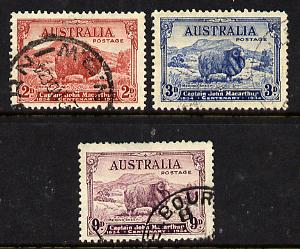 Australia 1934 Macarthur set of 3 heavy cds cancels SG 150-2, stamps on , stamps on  stamps on australia 1934 macarthur set of 3 heavy cds cancels sg 150-2