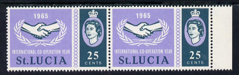 St Lucia 1965 International Co-operation Year 25c horiz pair, one stamp with Broken Leaves variety unmounted mint, stamps on , stamps on  icy , stamps on 