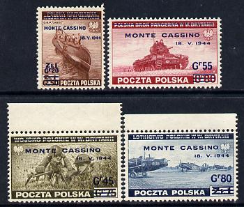 Poland 1944 Monte Cassino opt set of 4 mounted mint, SG 494-97, stamps on aviation, stamps on  ww2 , stamps on militaria, stamps on tanks