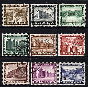 Germany 1936 Winter Relief Fund complete set of 9 very fine used, SG 623-31, stamps on , stamps on  stamps on germany 1936 winter relief fund complete set of 9 very fine used, stamps on  stamps on  sg 623-31