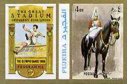 Fujeira 1972 Horse Guard, London 4 Dh imperf with label (showing Jumper) from Olympics Games - People & Places set of 20 unmounted mint, Mi 1043B, stamps on , stamps on  stamps on militaria    london    jump     horses, stamps on  stamps on olympics       