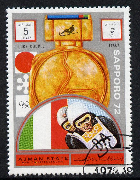 Ajman 1972 Sapporo Winter Olympic Gold Medallists - Italy Two-man Bob Sled 5r cto used Michel 1668, stamps on olympics, stamps on 