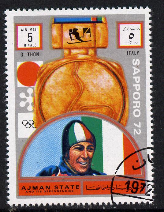 Ajman 1972 Sapporo Winter Olympic Gold Medallists - Italy Thoni Giant Slalom 5r cto used Michel 1649, stamps on , stamps on  stamps on olympics, stamps on  stamps on skiing