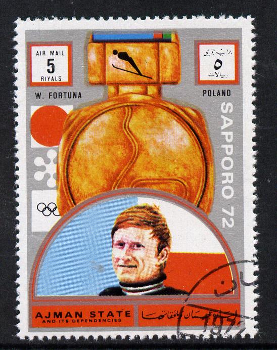 Ajman 1972 Sapporo Winter Olympic Gold Medallists - Poland Fortuna Ski Jumping 5r cto used Michel 1665, stamps on olympics, stamps on skiing