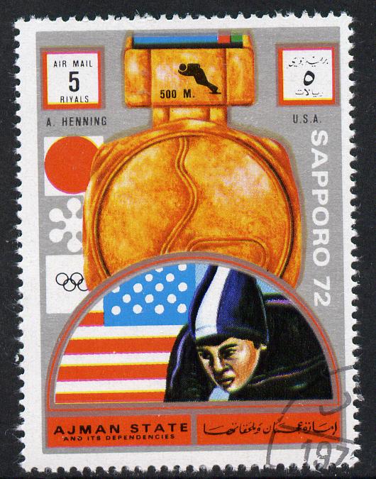 Ajman 1972 Sapporo Winter Olympic Gold Medallists - USA Henning Speed Skating 5r cto used Michel 1651, stamps on , stamps on  stamps on olympics, stamps on  stamps on skating