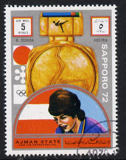 Ajman 1972 Sapporo Winter Olympic Gold Medallists - Austria Schuba Figure Skating 5r cto used Michel 1658, stamps on olympics, stamps on skating